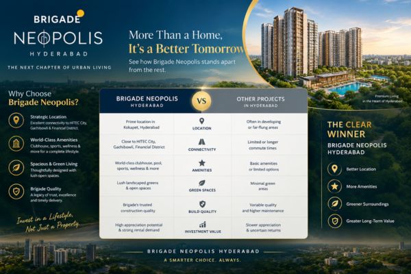 Comparison of Brigade Neopolis with other Kokapet projects